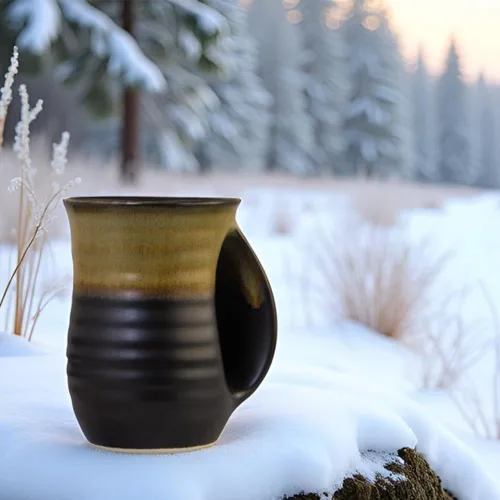 Miniatura 4 de Taza de café calentadora de manos para Navidad, taza grande de cerámica de 16 onzas, hecha a mano, regalo de cerámica con bolsillo contorneado