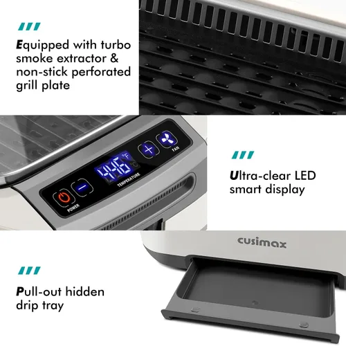 Miniatura 2 de CUSIMAX - Parrilla eléctrica sin humo, parrilla eléctrica coreana de 1500 W con pantalla inteligente LED y tapa de vidrio templado, placa