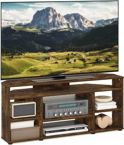 Miniatura 15 de Centro de entretenimiento para TV Furinno 12186GYW/BK, con repisas de roble francés, 42 pulgadas, gris, Madera, gris roble francés