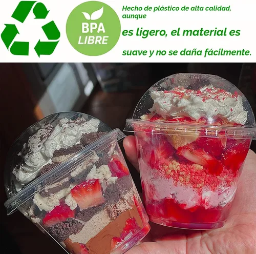 Miniatura 5 de Alaeseje Paquete de 50 Vasos Desechables de Plástico Transparente de 8oz con Tapas de Cúpula (Agujero en la Tapa), Vasos de Postre PET, Cuencos