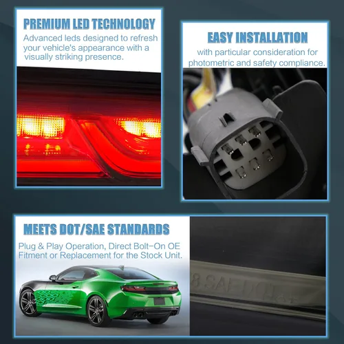 Miniatura 5 de VLAND Conjunto de luces traseras para Chevrolet Camaro 6ª generación 2016-2018 (LS, LT, RS, SS, ZL1), Plug-and-play, señal de giro amarilla, ahumada