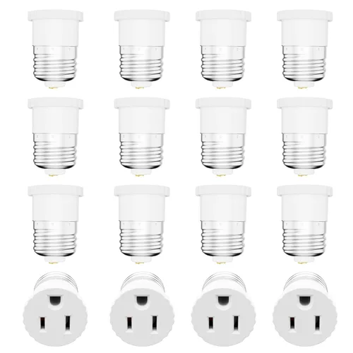 Miniatura 8 de Paquete de 8, Adaptador de Enchufe de Luz a Enchufe, Convierte el Enchufe de Bombilla en Adaptador de Salida (Blanco).