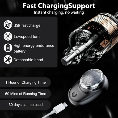 Miniatura 4 de Mini maquinilla de afeitar eléctrica portátil para hombre, repuesto giratorio, recargable por USB, húmedo y seco, impermeable para el hogar