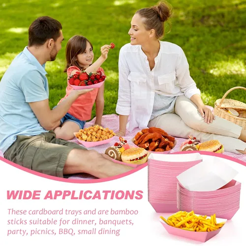 Miniatura 5 de Yinkin 100 piezas de bandejas de papel para comida en forma de barco, bandejas desechables de 2 libras para nachos, bandejas de papel kraft