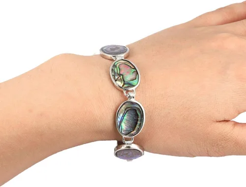 Miniatura 5 de SUNYIK Pulsera de concha de abulón natural para mujer y hombre, brazalete de eslabones ajustables para unisex, formas variadas
