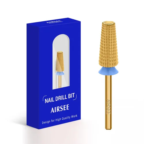Miniatura 9 de AIRSEE Broca de carburo de tungsteno 5 en 1 para uñas acrílicas, lima eléctrica Efile, punta de cabeza para manicura, pulido rápido, quitar gel, Oro
