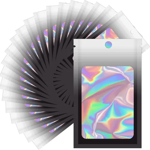 Miniatura 15 de Bolsas holográficas Mylar de 4 x 6 pulgadas, 100 bolsas pequeñas transparentes resellables a prueba de olores, bolsa de embalaje de plástico para 5