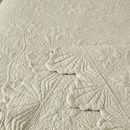 Miniatura 7 de Brandream Queen Size Quilt Set Cotton Beige Quilts Luxury Farmhouse Bedding Set Matelasse Coverlet Scalloped Quilt Set 3-Piece