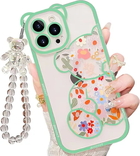Miniatura 10 de IAIYOXI Funda de teléfono con diseño de oso de dibujos animados 3D para iPhone 13 Mini, moderna y elegante, divertido diseño de oso rosa, funda