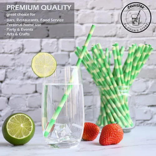 Miniatura 3 de [1000 unidades] Pajitas de papel de bambú verde para beber, 7.75 x 0.24 pulgadas, 100% biodegradables