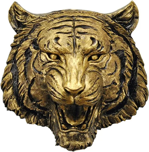 Esculturas de pared 3D de cobre antiguo realista cabeza de tigre escultura de pared, estatuas de cabeza de animal para decoración de pared del