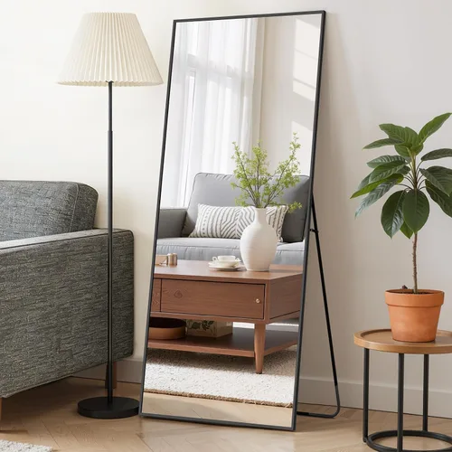 Miniatura 9 de Espejo de cuerpo completo de 56 x 15 pulgadas con soporte, vidrio inastillable, marco de aleación de aluminio, para montar en la pared o inclinarse