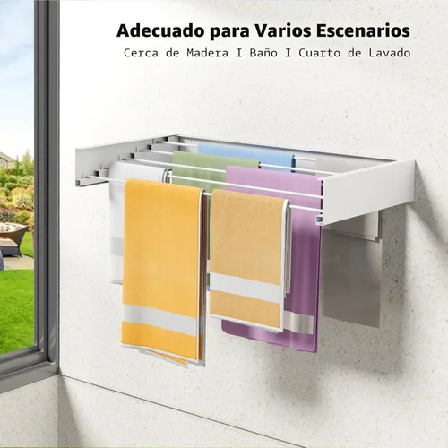Miniatura 7 de Escurridor plegable para ropa sucia, montado en la pared, 31.5 pulgadas de ancho, 13.2 pies lineales, 5 varillas de aluminio, capacidad de 60