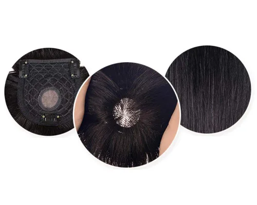 Miniatura 3 de Peluca de cabello humano con corona atada a mano, peluca con clip con flequillo para cabello fino, 8 pulgadas, marrón oscuro