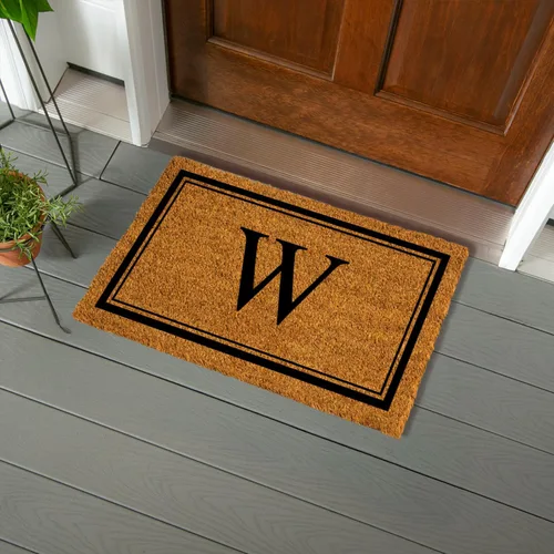 Evergreen - Tapete de entrada con monograma con letra W, 28 x 16 pulgadas, fibra de coco natural que atrapa la suciedad, para todas las estaciones,