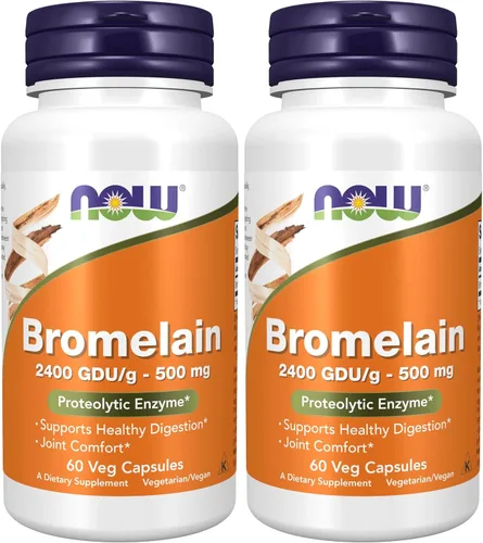 NOW Foods Suplementos, bromelina (enzima proteolítica natural) 2,400 GDU/g - 500 mg, enzima proteolítica natural*, 60 cápsulas vegetales (paquete de