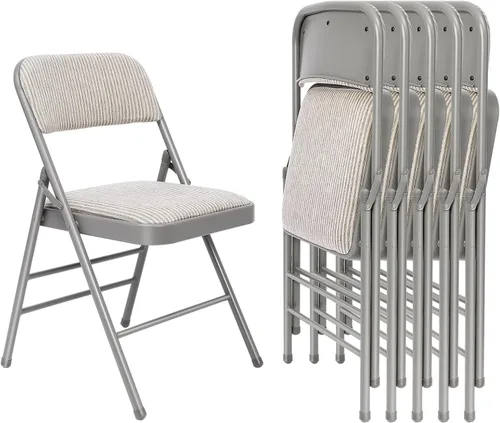 Miniatura 22 de Juego de 4 sillas plegables de tela con cojín acolchado y respaldo, asiento plegable para interiores y exteriores con marco de acero para el hogar