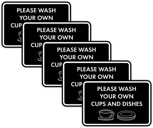 Miniatura 20 de Letrero clásico enmarcado con texto en inglés «Please Wash Your Own Cups and Dishes» (oro cepillado), pequeño