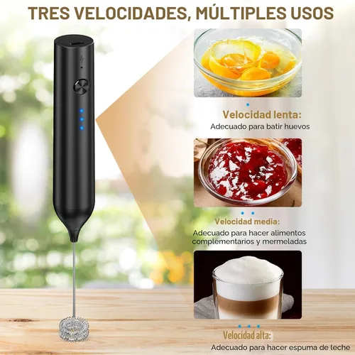 Miniatura 4 de Espumador de leche recargable de mano, batidor eléctrico con 3 velocidades, mezclador de bebidas de mano con 2 cabezales, varita portátil para café