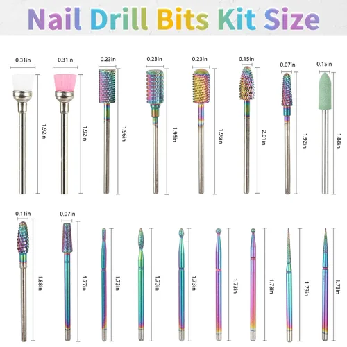 Miniatura 2 de BQAN - Juego de 17 brocas de carburo de tungsteno, brocas profesionales de 3/32 pulgadas para taladro de uñas, uñas acrílicas, manicura y pedicura