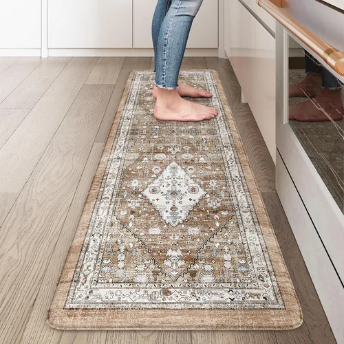 Miniatura 36 de Collive Alfombras y Tapetes Boho para Cocina 2 PIEZAS Alfombra Antifatiga Acolchada, Juego de 2 Alfombras de Cocina Impermeables Antideslizantes
