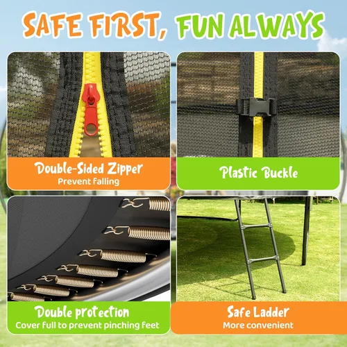 Miniatura 7 de Gigu 10FT 12FT 14FT 15FT 16FT Recreational Trampolines with Enclosure Net and Ladder and Anti-Rust Coating, ASTM Approved Trampoline Outdoor for