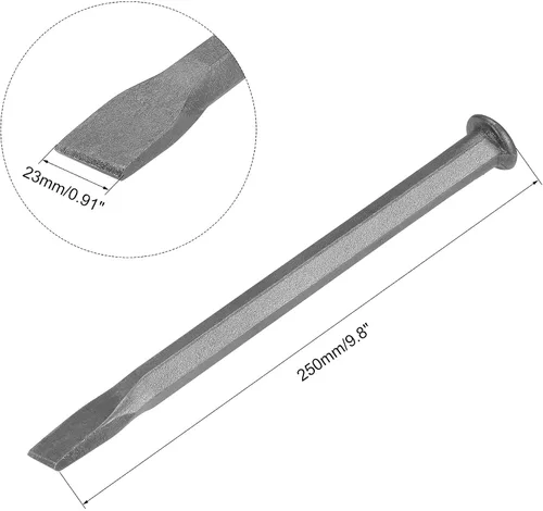 Miniatura 2 de uxcell Cincel de mampostería para roca de 9.8 pulgadas, cabeza de tallado plana, chorro de arena, acero al carbono medio para tallar piedra