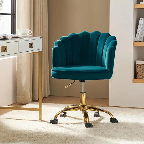 Miniatura 9 de HULALA HOME Silla de Oficina en Casa de Terciopelo con Base Dorada, Silla Moderna y Linda de Espuma para Mujer con Respaldo en Concha para Tocador