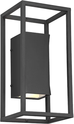 Miniatura 2 de Possini Euro Design Kell - Moderna lámpara de pared para exteriores, con textura, color negro, regulable, LED de 14 pulgadas, difusor de vidrio