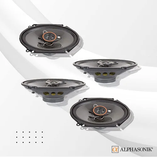 Miniatura 2 de Alphasonik Altavoces AS268P, 2 pares de altavoces de 3 vías de 6 x 8 y 350 W máximo, 4 ohmios, calidad premium, audio para puerta para coche