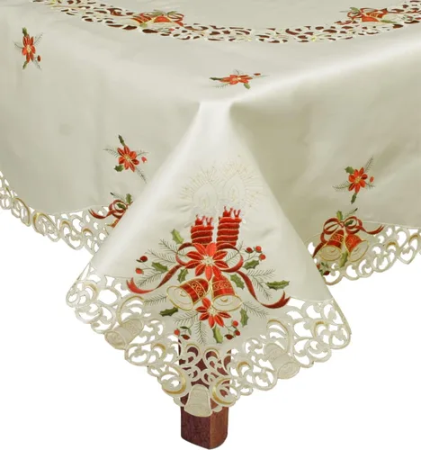 Miniatura 2 de Creative Linens Mantel de campana de pascua bordada navideña de Navidad de 70 x 90 y 8 servilletas beige