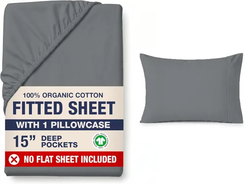 Miniatura 32 de LANE LINEN Sábanas ajustadas tamaño king, 100% algodón orgánico, juego de 3 piezas (1 sábana ajustada, 2 fundas de almohada), tejido percal, ultra