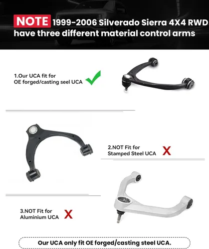Miniatura 3 de 2-4" 2 piezas Brazos de control superiores delanteros para Silverado 1500 Sierra 1500 1999-2006 con casquillos PU Brazo de control tubular ajustable