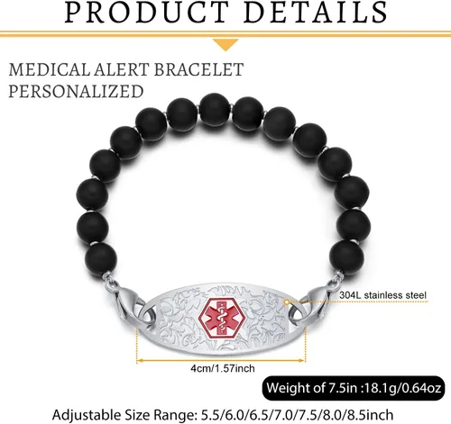 Miniatura 2 de Pulseras personalizadas de alerta médica para mujer, grabado gratis, pulsera de identificación médica de acero inoxidable para mujer
