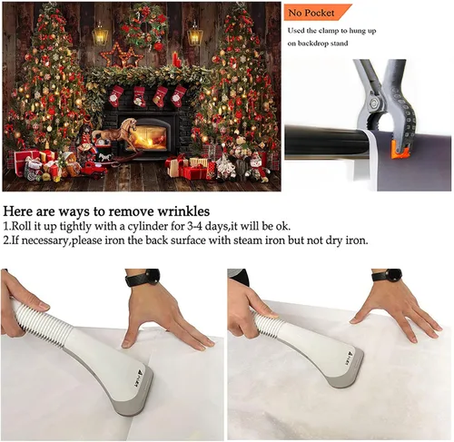 Miniatura 6 de Avezano Telones de fondo de Navidad para fotografía, madera rústica, chimenea, telón de fondo de fotos, árbol de Navidad, decoración de regalo