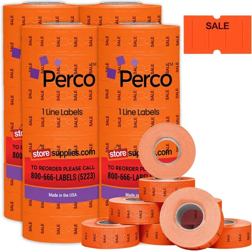 Miniatura 32 de Etiquetas azules Perco de 1 línea - 8 rollos, 1 funda, 8,000 etiquetas en blanco para pistolas de precio y fecha de 1 línea Perco - Fabricadas