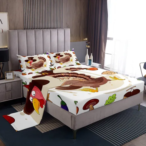 Miniatura 9 de Erosebridal Lindo juego de sábanas de pavo tamaño individual para niños y niñas, juego de sábanas de cosecha de Acción de Gracias, decoración