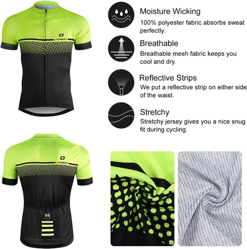 Miniatura 5 de LAMEDA Cycling Jersey Mens Short Sleeves Mountain Bike with Pockets Green