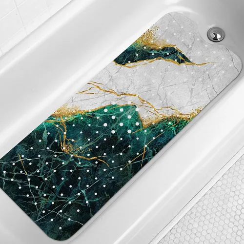 Miniatura 14 de LNOND Tapete de baño de mármol antideslizante, extra largo de 40 x 16 pulgadas, tapete antideslizante para bañera, tapete de ducha de mármol negro