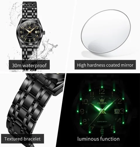 Miniatura 4 de OLEVS Reloj de pulsera de cuarzo para mujer, de acero inoxidable, impermeable, luminoso, fecha, fácil de leer, para mujer