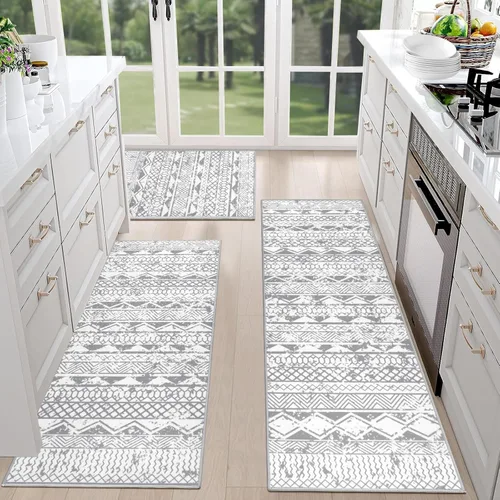 Miniatura 11 de HEBE - Juego de 3 alfombras de cocina de granja, antideslizantes, lavables, tapetes de cocina bohemios para suelo, alfombra de cocina, alfombra