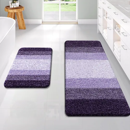 Miniatura 68 de OLANLY Juego de 2 alfombras de baño de microfibra suave y absorbente, antideslizantes, se pueden lavar y secar a máquina, alfombras de baño peludas