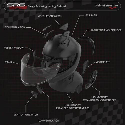 Miniatura 4 de SR6 Casco de motocicleta de cara completa, equipado con viseras transparentes y multicolor aprobado por DOT Casco de carreras callejeras