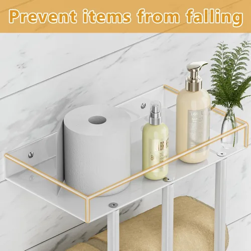 Miniatura 4 de Ovicar Toalleros para baño – Almacenamiento de toallas enrolladas montadas en la pared con estante de metal y 3 ganchos, 3 barras de pared para baño