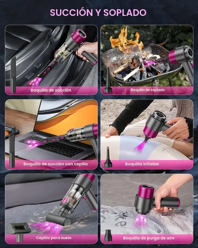 Miniatura 4 de EYYA Aspiradora de Mano Inalámbrica para Automóvil, Aspiradora de Alta Potencia de 15000PA y Soplador de Aire, Mini Aspiradora Portátil 4 en 1