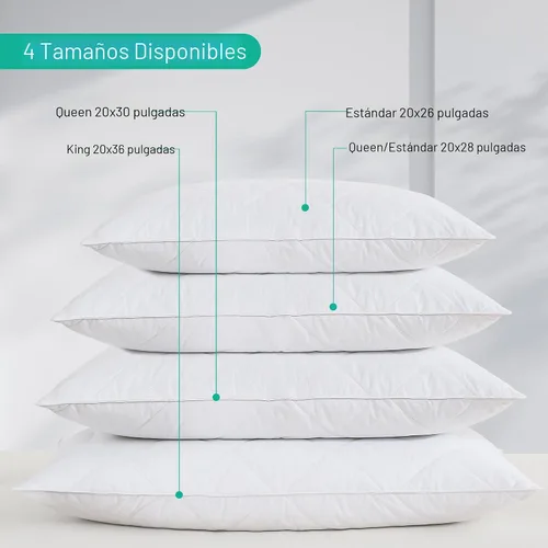 Miniatura 6 de Juego de 2 almohada de plumas de ganso blanco. Funda de algodón egipcio de 600 hilos. Almohada de firmeza media, tamaño Queen, apoyo suave