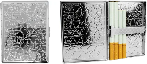 Miniatura 8 de Juego de 2 cajas de cigarrillos ultra compactas de los años 100 chapadas en metal y caja de almacenamiento (plata victoriana)
