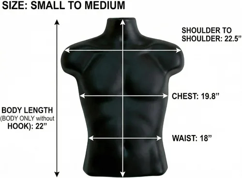 Miniatura 2 de Maniquí torso masculino negro con respaldo hueco, cuerpo apilable para exhibición de camisetas, mostrador, ferias de manualidades, fotos y diseño