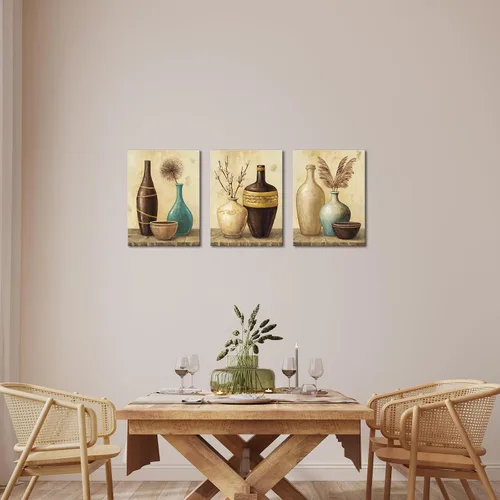 Miniatura 2 de sechars Arte de pared vintage con florero, flores de granja, pintura de hierba de las pampas, lienzo, cuadros de lienzo, arte estético retro marrón