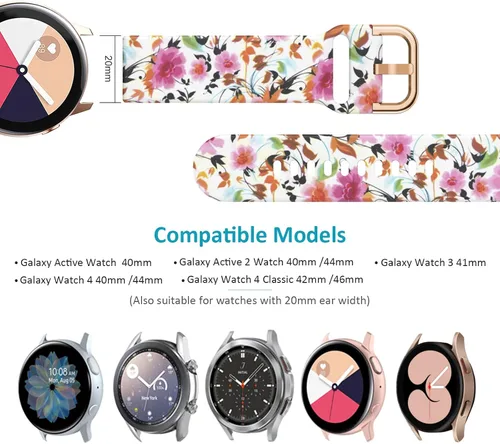 Miniatura 2 de Correas florales compatibles con Samsung Active 2, Watch Band de 1.575 pulgadas/1.732 pulgadas, Active Watch Band 1.575 pulgadas, correa de silicona